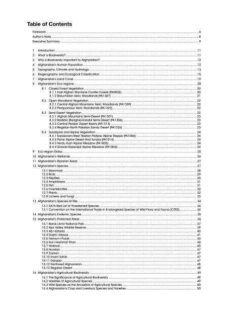 Biodiversity Profile of Afghanistan - Disasters and Conflicts - UNEP