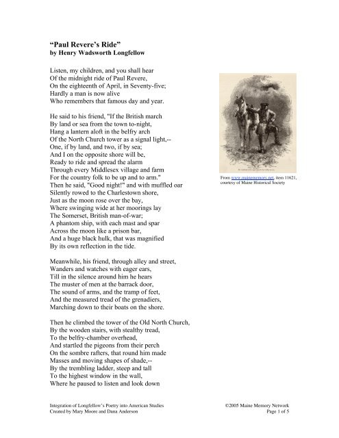 “Paul Revere's Ride” - Henry Wadsworth Longfellow