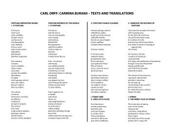 CARL ORFF: CARMINA BURANA – TEXTS AND TRANSLATIONS