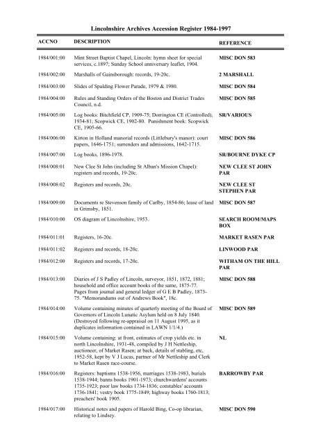 Adobe PDF - Lincolnshire Archives Accession Register 1984-1997