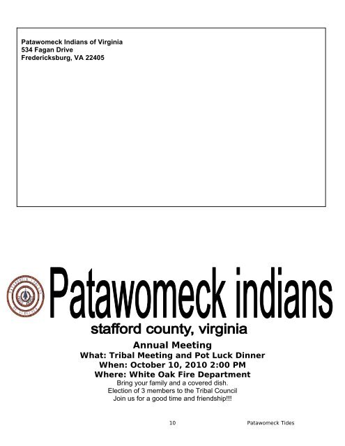 Patawomeck Tides 2010 - Patawomeck Indians of Virginia