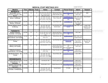 MEDICAL STAFF MEETINGS 2012 MONDAYS TUESDAYS ...