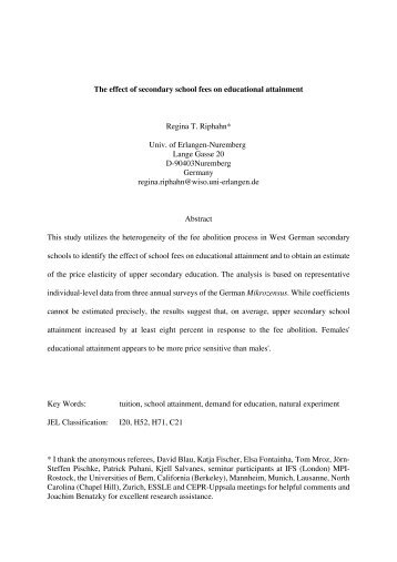 The effect of secondary school fees on educational attainment ...