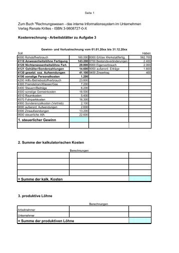 Kostenrechnung - Arbeitsblätter zu Aufgabe 3 1. steuerlicher ...