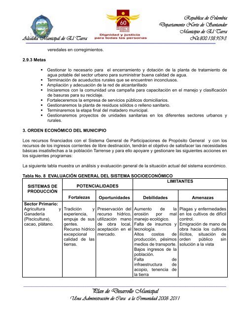 Plan de Desarrollo Municipal - El Tarra