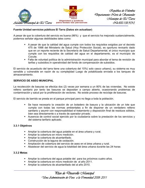 Plan de Desarrollo Municipal - El Tarra