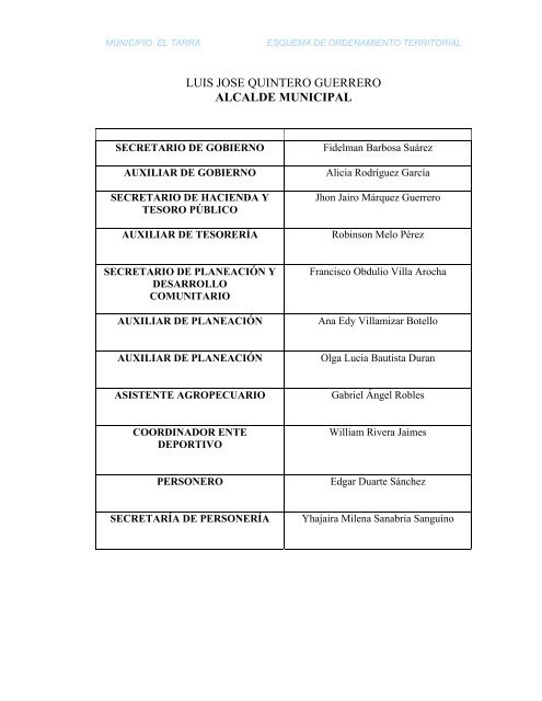 Esquema de Ordenamiento Territorial - El Tarra - Centro de ...