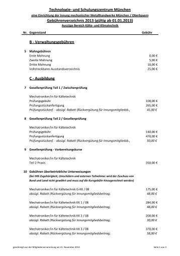 Gebuehrenverzeichnis 2013 TSZ Kälte PDF - Hamec