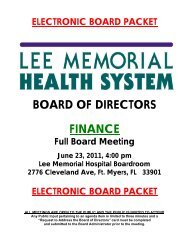 BOARD OF DIRECTORS FINANCE - Lee Memorial Health System