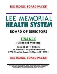 BOARD OF DIRECTORS FINANCE - Lee Memorial Health System