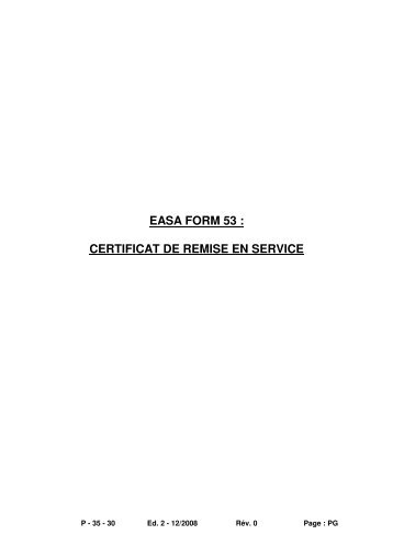 EASA FORM 53 : CERTIFICAT DE REMISE EN SERVICE