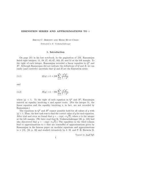 Eisenstein series and approximations to pi - Mathematics