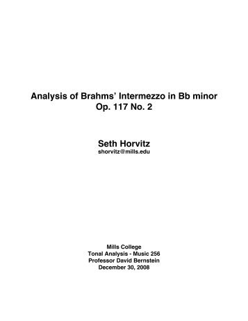 Analysis of Brahms' Intermezzo in Bb minor Op. 117 No. 2 Seth Horvitz