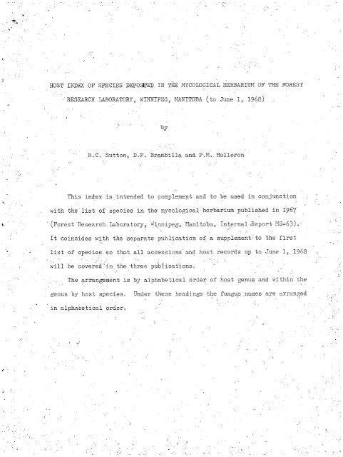 HOST INDEX OF SPECIES DEPOSITED IN THE MYCOLOGICAL ...