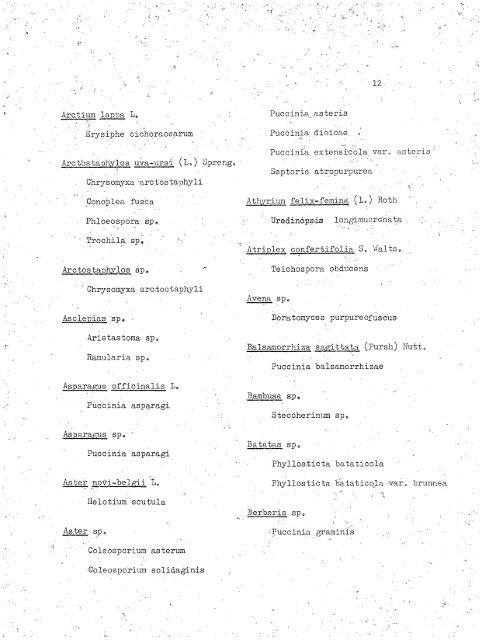 HOST INDEX OF SPECIES DEPOSITED IN THE MYCOLOGICAL ...