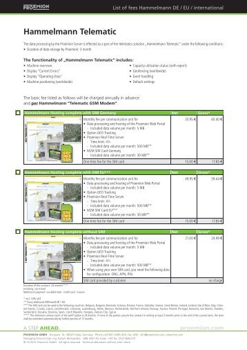 Tariff options & Order form - Hammelmann