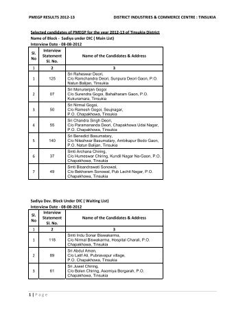 PMEGP RESULTS 2012-13 DISTRICT ... - Tinsukia District