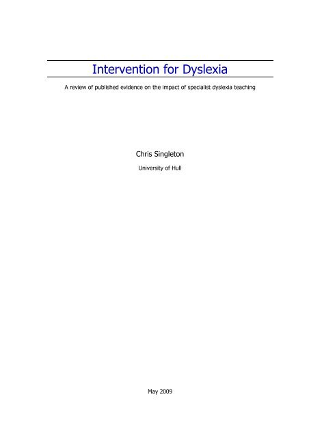 Intervention for Dyslexia - The British Dyslexia Association