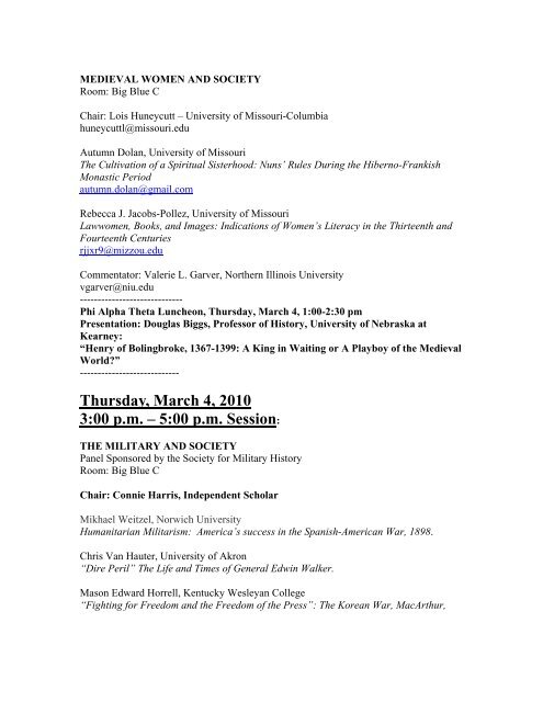 MVHC 2010 Program (preliminary draft, Feb. 11, 2010)