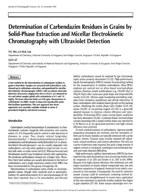 Determination of Carbendazim Residues in Grains by Solid-Phase ...