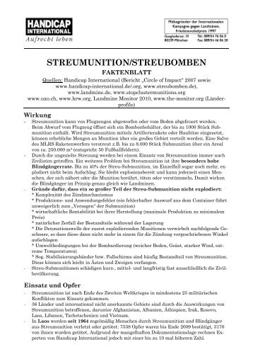 Faktenblatt Streumunition - Handicap International