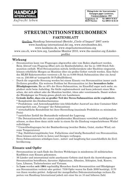 Faktenblatt Streumunition - Handicap International