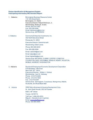 List of Intermediaries Updated Jan 12 - SBA.gov