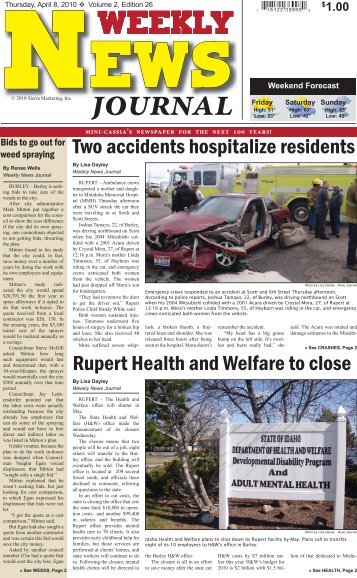 Two accidents hospitalize residents Rupert Health ... - News Journal