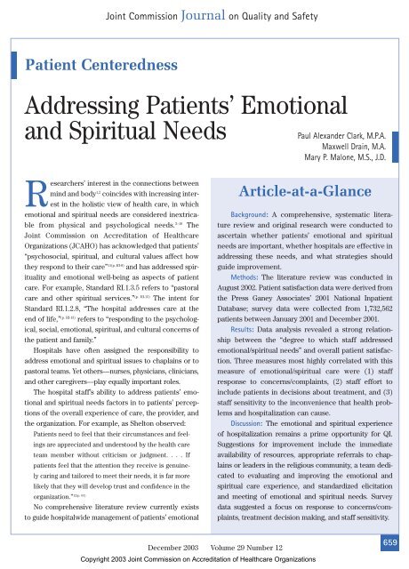 Addressing Patients Emotional And Spiritual Needs
