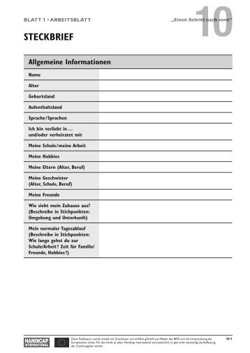 Steckbrief zum Ausfüllen - Handicap International