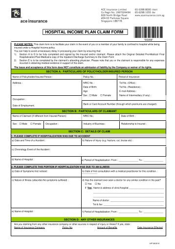 Hospital Income Plan Claim Form - ACE Group