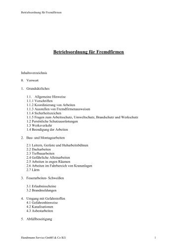 Betriebsordnung für Fremdfirme1