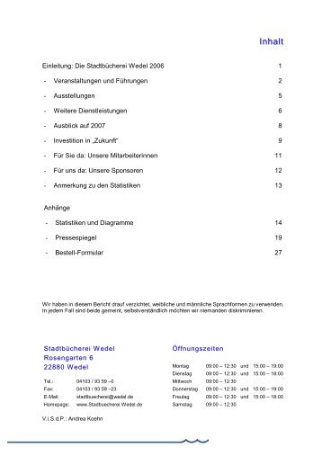 Jahresbericht 2006 - Stadtbücherei Wedel - Stadt Wedel