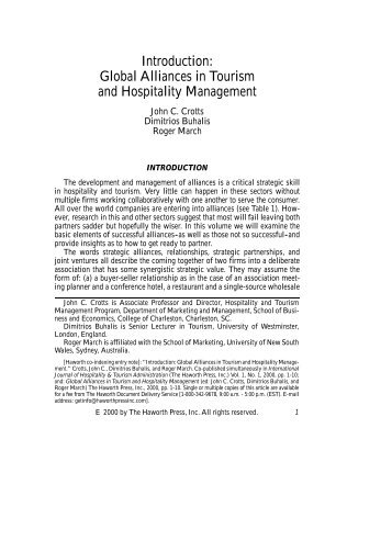 Introduction: Global Alliances in Tourism and Hospitality Management