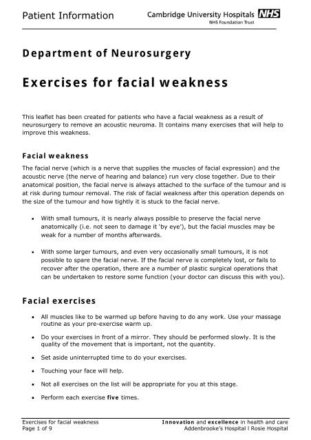 Exercises for facial weakness Cambridge University Hospitals