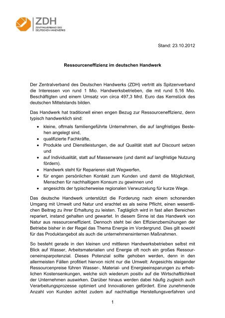 Grundsatzpapier zur Ressourceneffizienz im Handwerk