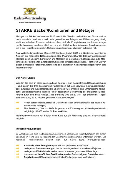 Erstinformation zu STARKE Bäcker/Konditoren und Metzger - Baden ...