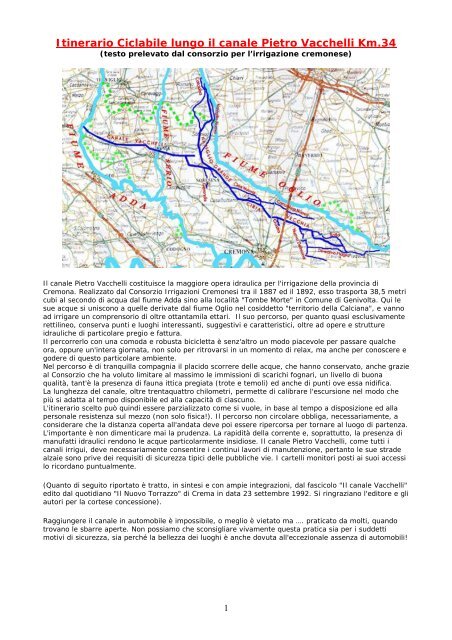 Itinerario Ciclabile lungo il canale Pietro Vacchelli Km.34
