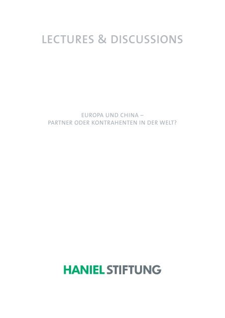 LECTURES & DISCUSSIONS - Haniel Stiftung