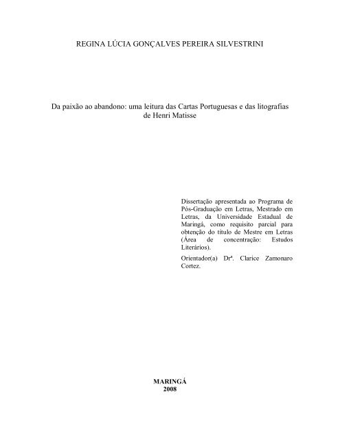 REGINA LÚCIA GONÇALVES PEREIRA SILVESTRINI Da paixão ao ...