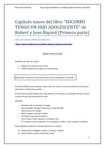 Este pdf contiene indicaciones del libro Socorro tengo un hijo ...