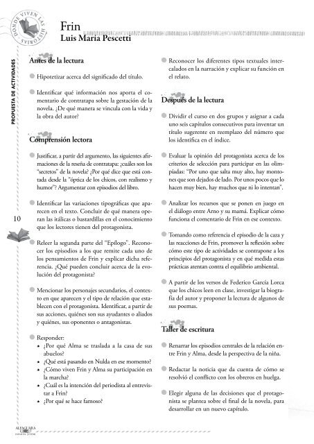 Proyecto de Lectura 2do ciclo - Alfaguara Infantil