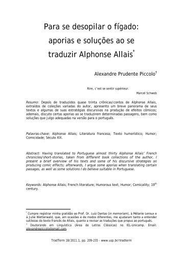 Para se desopilar o fígado: aporias e soluções ao se traduzir ... - USP