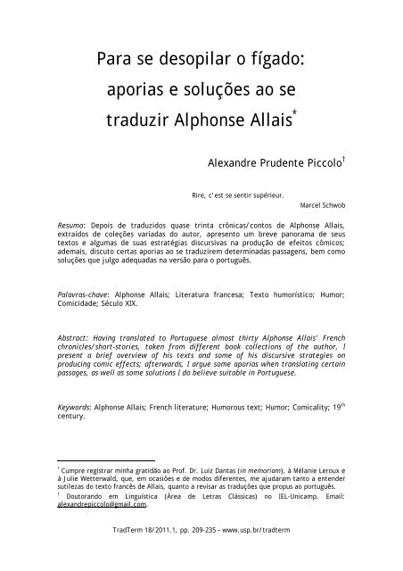 Para se desopilar o fígado: aporias e soluções ao se traduzir ... - USP