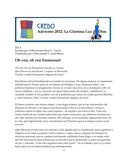 Oh Ven Oh Ven Emmanuel Episcopal Credo www yumpu com