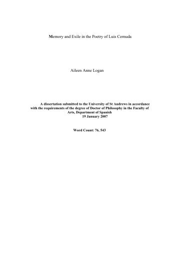 Memory and Exile in the Poetry of Luis Cernuda Aileen Anne Logan