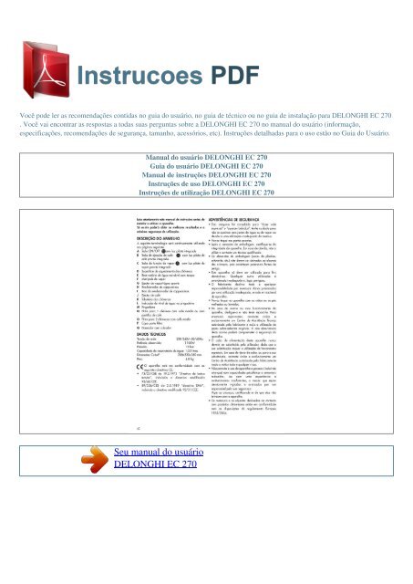 Manual do usuário DELONGHI EC 270 - INSTRUCOES PDF