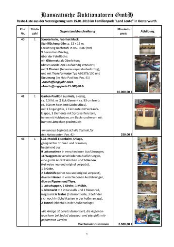 Versteigerungsliste Land & Leute - Hanseatische Auktionatoren