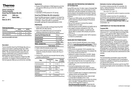 Product information: DreamTaq PCR Master Mix ... - Thermo Scientific