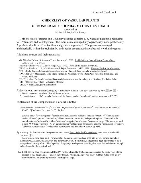 checklist of vascular plants of bonner and boundary - Kinnikinnick ...